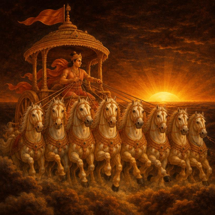 Surya — Seven horses and Aruna the charioteer